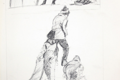 Sketchbook excerpt, "Mane, Shane, studies for etchings, empty sheets", 1974. Rita Briansky. Jewish Public Library Archives, 1291_00076_8.