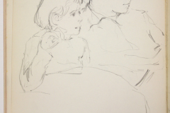Sketchbook excerpt, "Joe, Anna, children", 1959. Rita Briansky. Jewish Public Library Archives, 1291_00046_9.